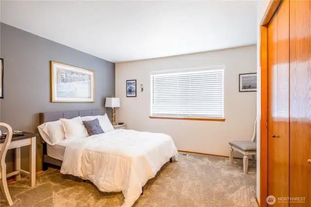 Large guest bedroom on second level with double closets