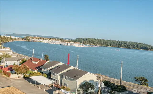 Aerial view to the SE toward the marina