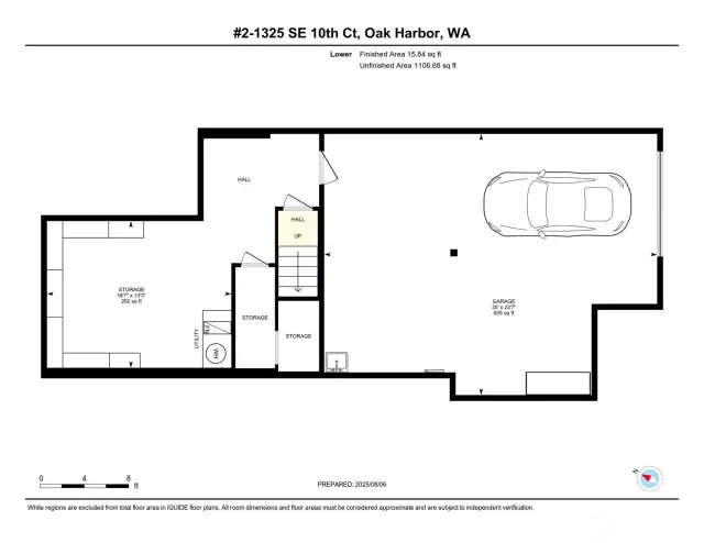 Lower floor with garage and large storage area.