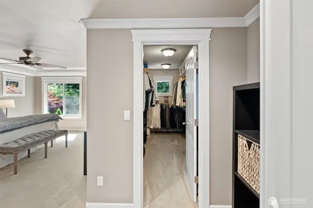Walk-in closet in primary bedroom.