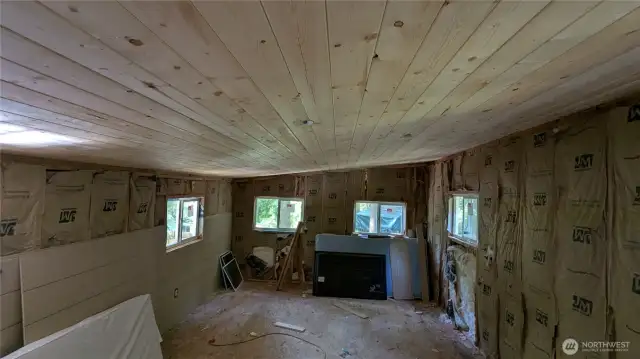 Ceiling is tongue and groove pine