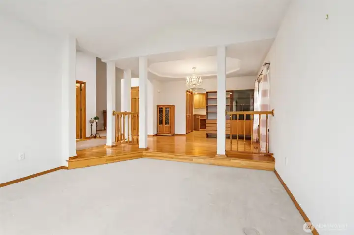 Looking from the living room towards the dining room and kitchen.