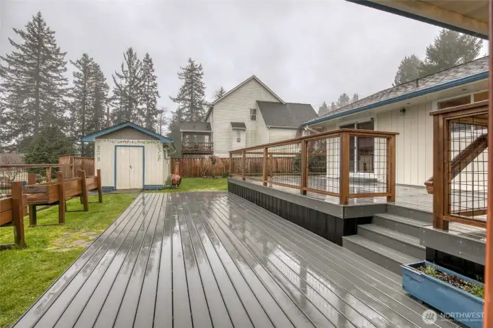 New Trex deck and large storage shed