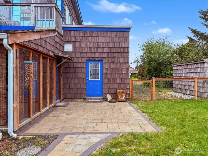 Patio off the sunroom and garage