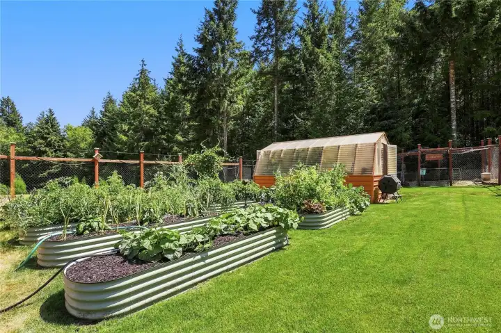 Thoughtfully planned garden with greenhouse to grown your own vegetables or flowers Thoughtfully planned garden with greenhouse to grown your own vegetables or flowers