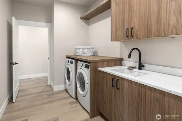 Large utility room with plenty of storage for all the things! Has a door access to outside, as well as the garage.