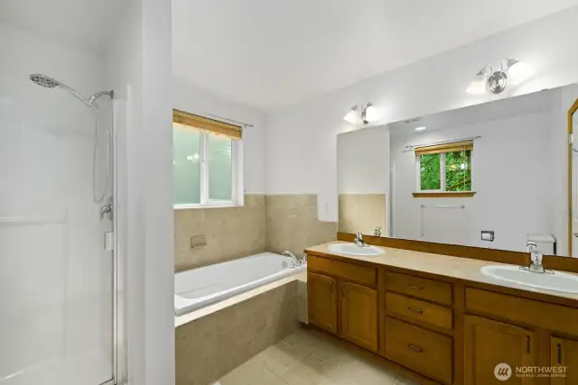 5 piece bathroom off of primary bedroom.