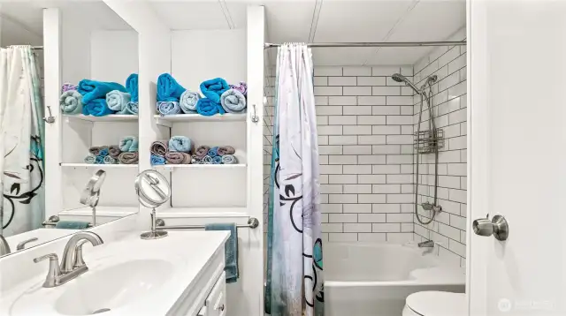 Plenty Of storage in shelves and in storage area.