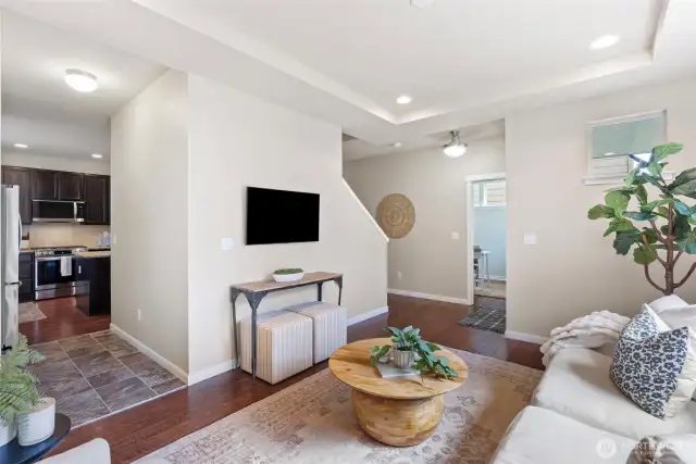 Living room showing foyer and entry