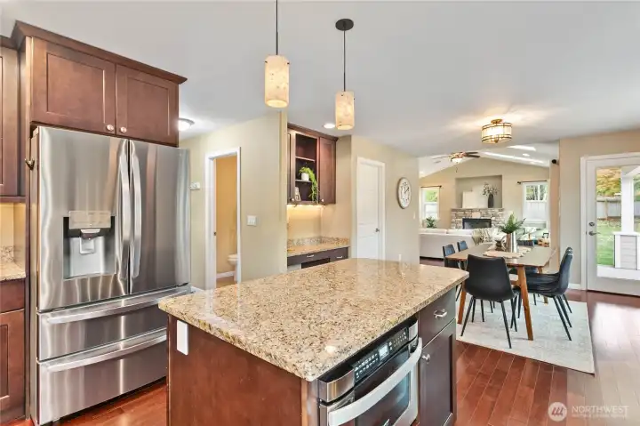 Easily accessible microwave drawer in the island for your convenience