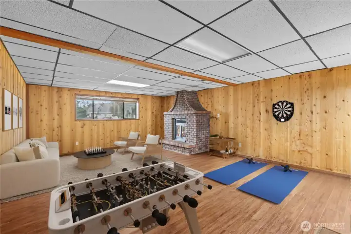 Staged Recreation Room With Gas Fireplace