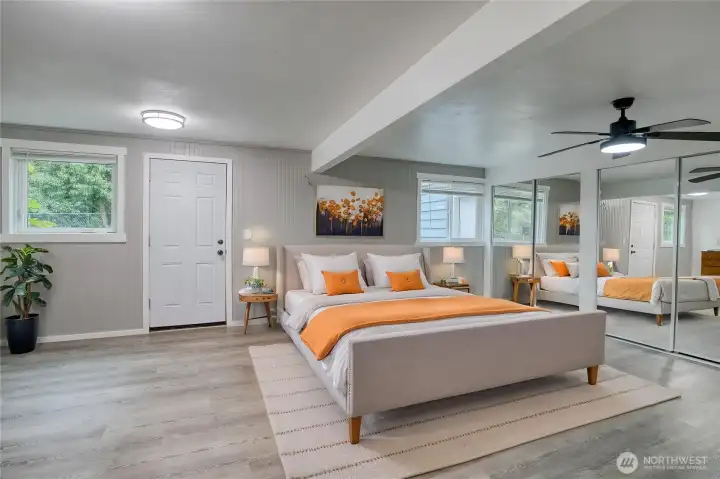 Staged lower level bedroom.