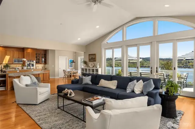 Great Room opens to large wrap-around deck