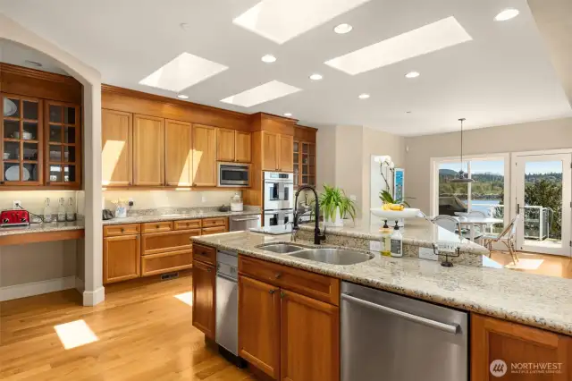 Bright and warm kitchen with skylights