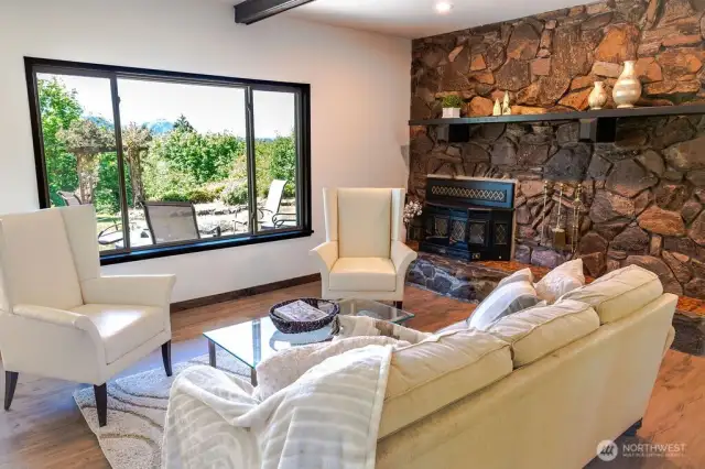 Grand stone fireplace, and beautiful views out of every window!