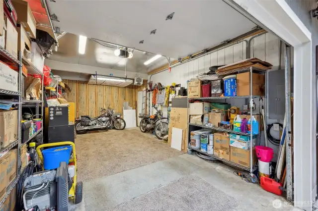 Roomy Heated 1 Car Garage with storage shelves