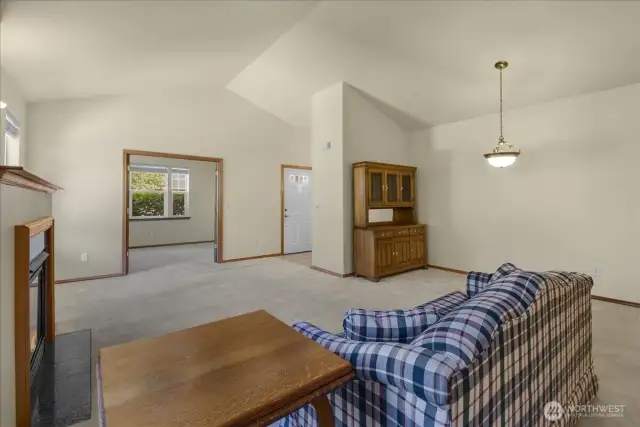 There is a dining room that will accommodate a table and a hutch.