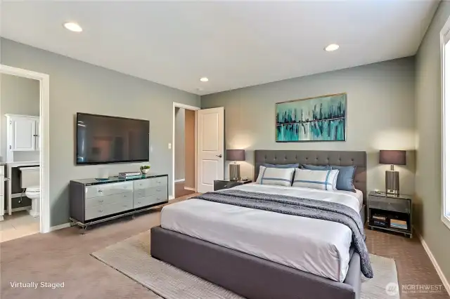 Here's your large primary with ensuite bath, so roomy, your oasis! ***Virtually Staged***