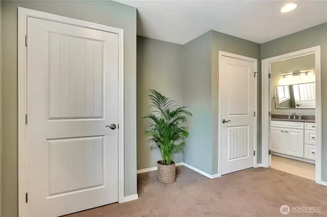 Primary his and her closets, or hers and hers?? Ensuite bath to your right.