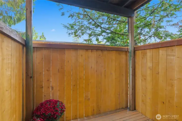 This charming deck off of the living room is perfect for a grill!
