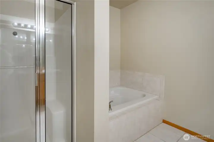 Primary bath with seperate tub and shower