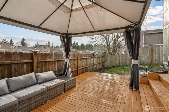 Fully Fenced Backyard with Deck