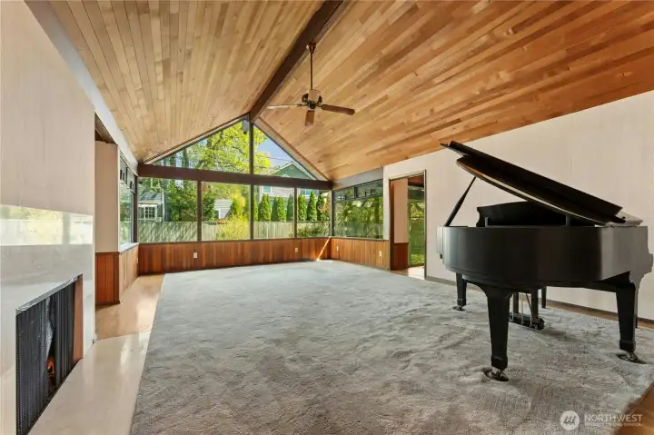 Cedar lined vaulted ceiling throughout