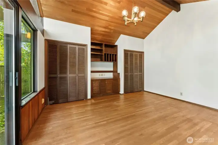 Hardwood floors and vaulted ceiling