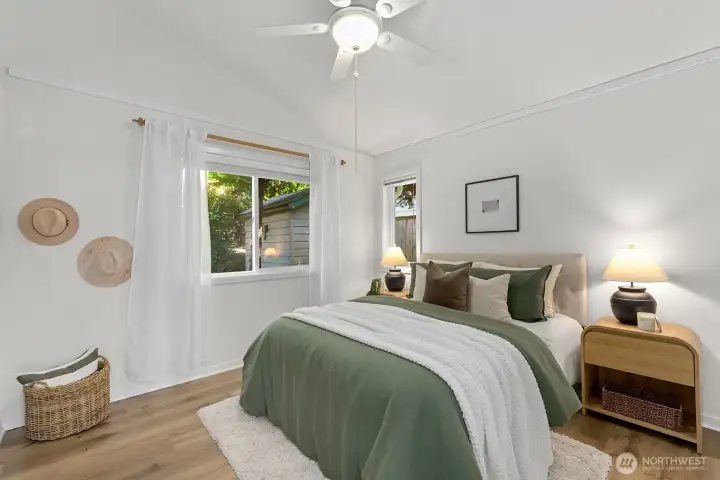 The larger of the two bedrooms is located on the back of the home.