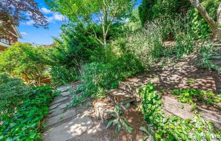 A view of the terraced part of the yard and steps.