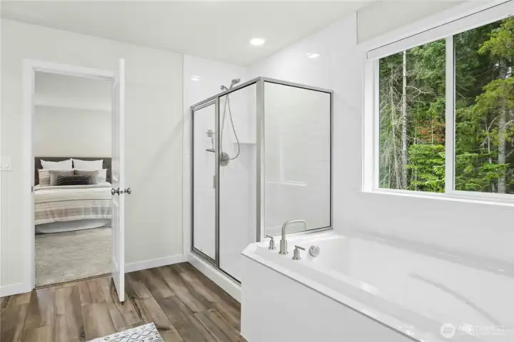 The shower has floor to ceiling subway tiles The shower has floor to ceiling subway tiles