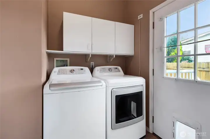 Laundry room near the back of the kitchen and just off a side door Laundry room near the back of the kitchen and just off a side door