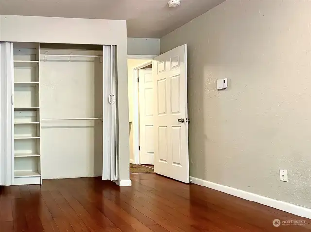 Another view of the guest bedroom closet as well as the door.