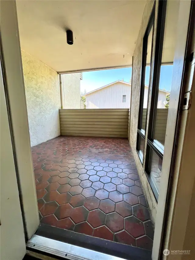 The large covered patio is just off the dining area.