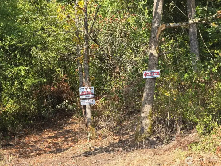 follow the trail past the signs to get to the lot. Land starts where trail ends.