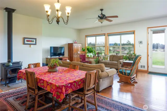 Great room from entryway with territorial view to east and doors to main deck