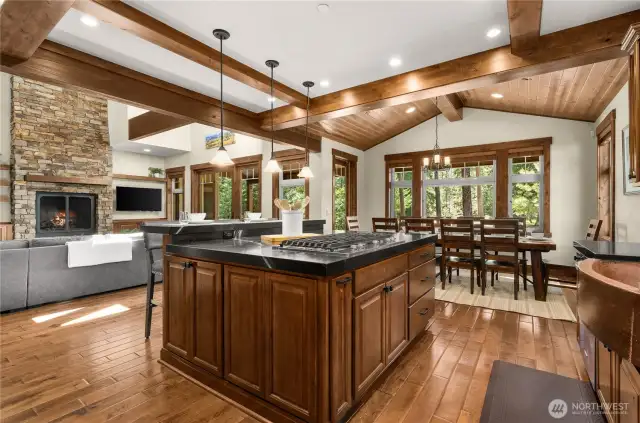 Chef's kitchen with beautiful granite countertops and SS appliances.