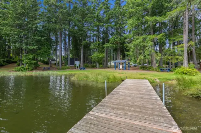 This is the North Park (Shady Side) of the lake, great place to seek shade on a hot day and fish off the dock while dangling your feet in the water.