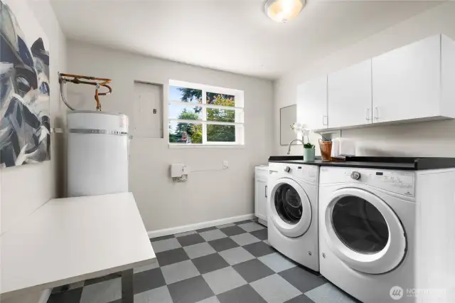 utility room includes corner laundry sink