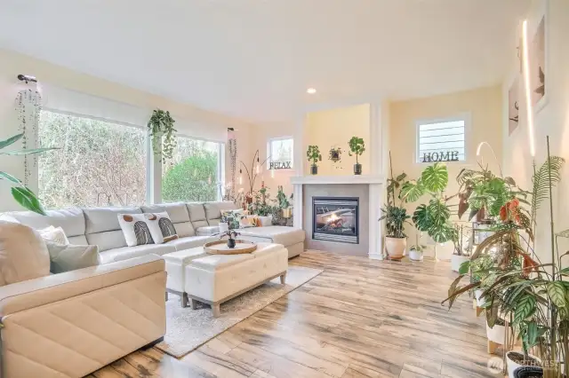 Picture windows bring  natural lights in a great room