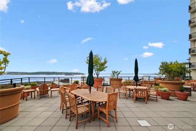 The rooftop garden terrace features herb gardens, dining sets, lounge chairs, gas BBQ grills, and fire pit.