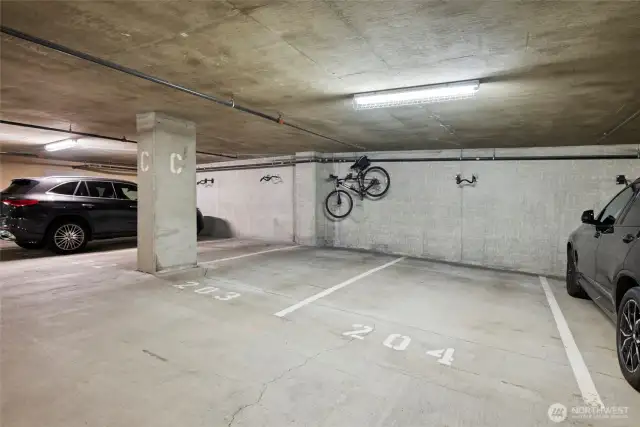 Dedicated parking space with Bike rack.
