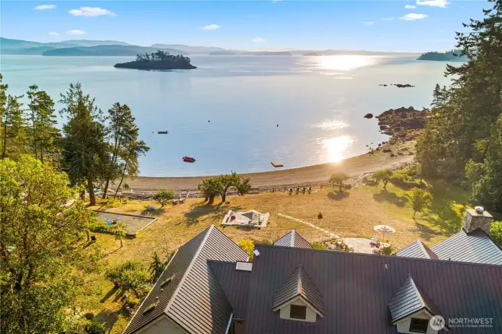 Afterglow sunset illuminates O'Neil Island and then Orcas Island every night.