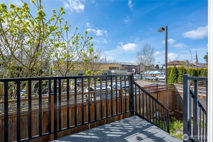 Patio with stair to back door garage.