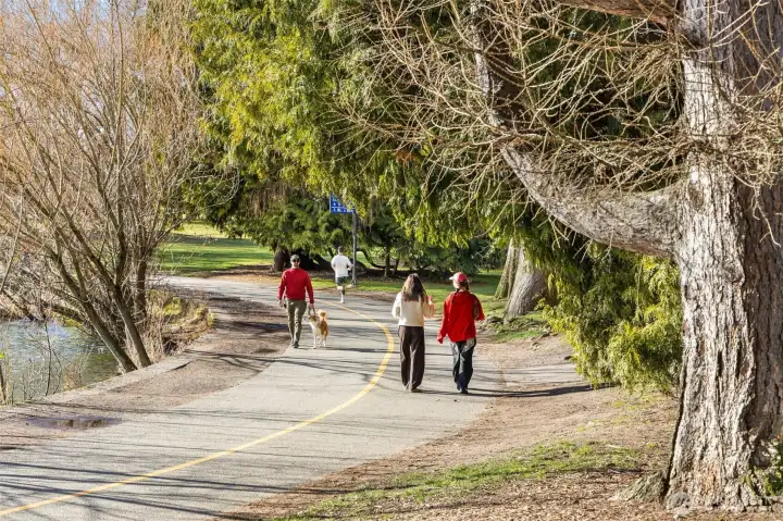 Walk, run, rollerblade, or bike around the lake's 2.8 mile loop!