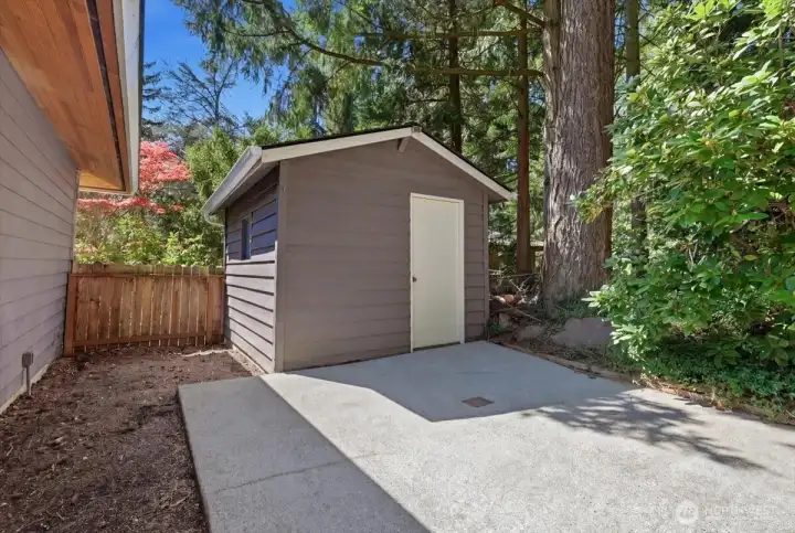 Detached shed for your garden tools and storage.