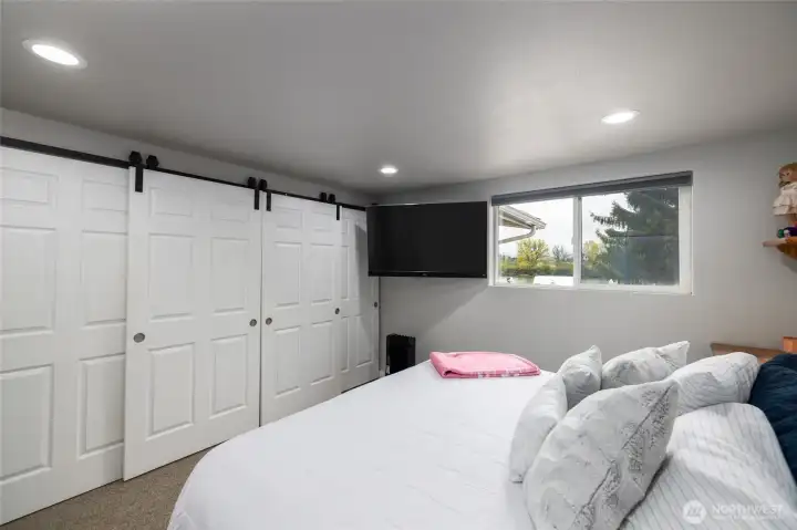 Primary bedroom with double closet. Primary bedroom with double closet.