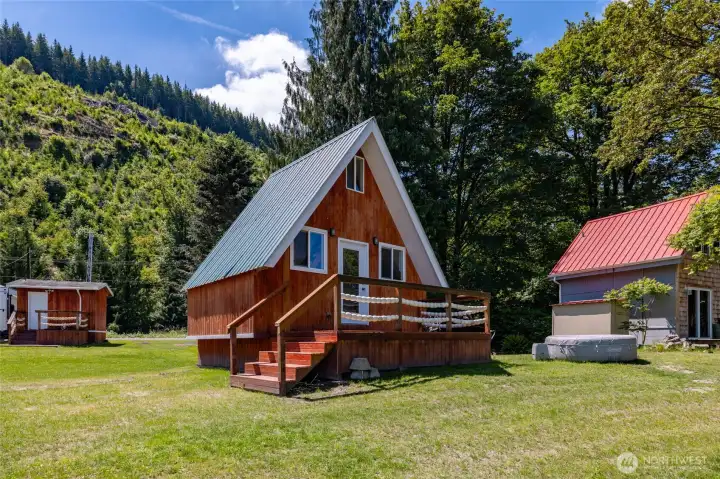 A-frame cabin with private porch and beautiful river view.