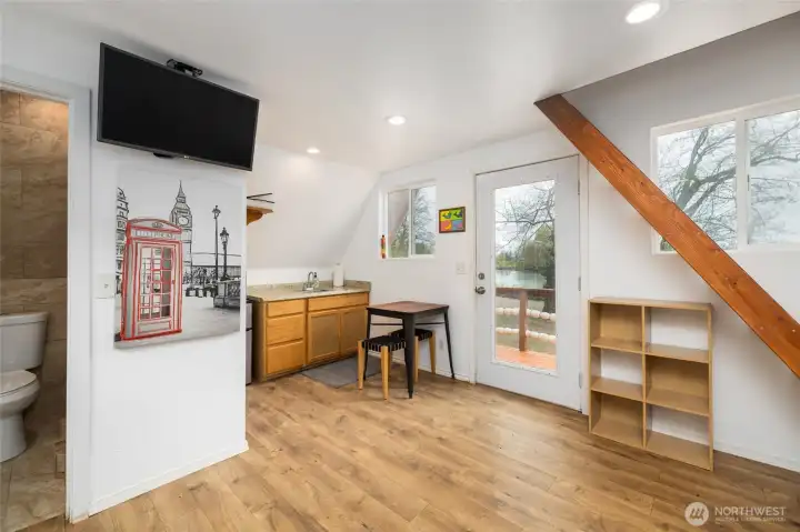 Interior view of main floor of cabin. Interior view of main floor of cabin.