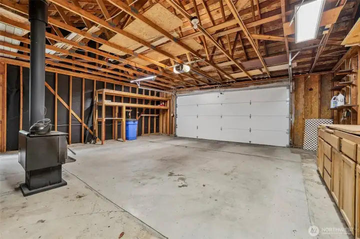 wood stove in garage